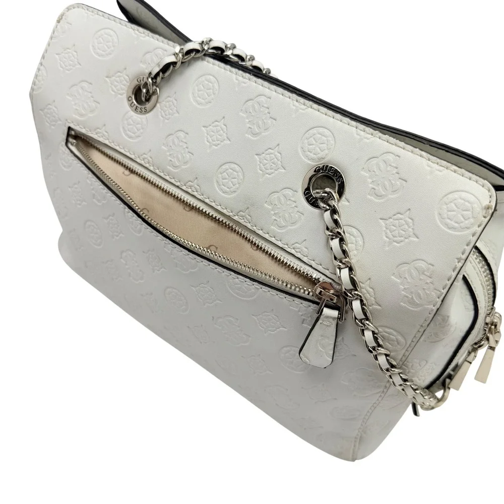 GUESS Logo Love Satchel White Faux Leather Y2K Style Girlfriend Shoulder‎ Bag
